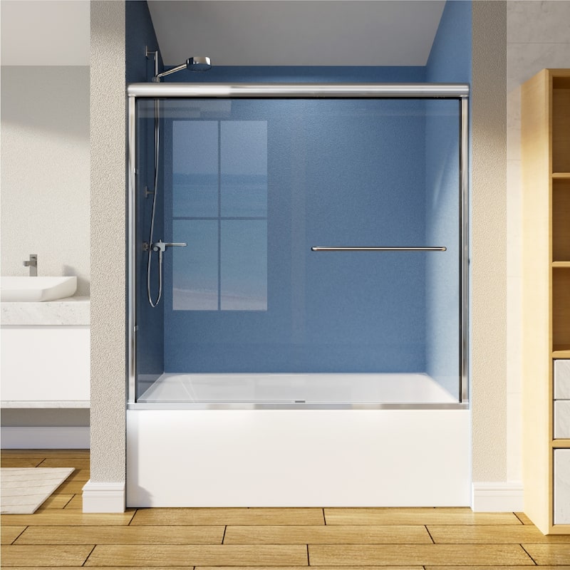 i-Homare 55-59" W x 56" H Bath Tub Semi-Frameless Sliding Shower Door - Chrome