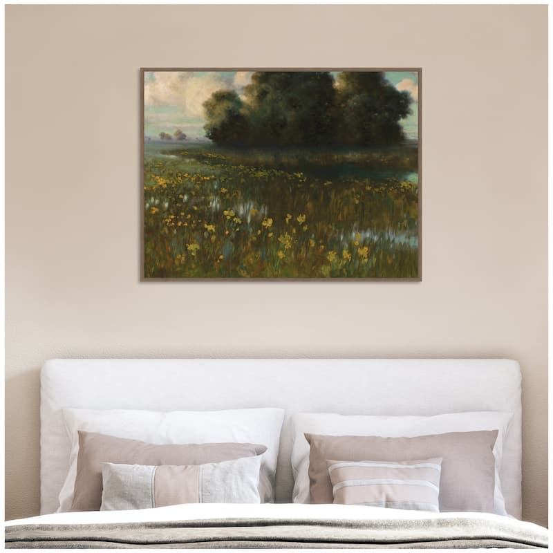 Kate and Laurel Cowslips in a Meadow by Nostalgia Prints Framed Canvas Wall Art Print