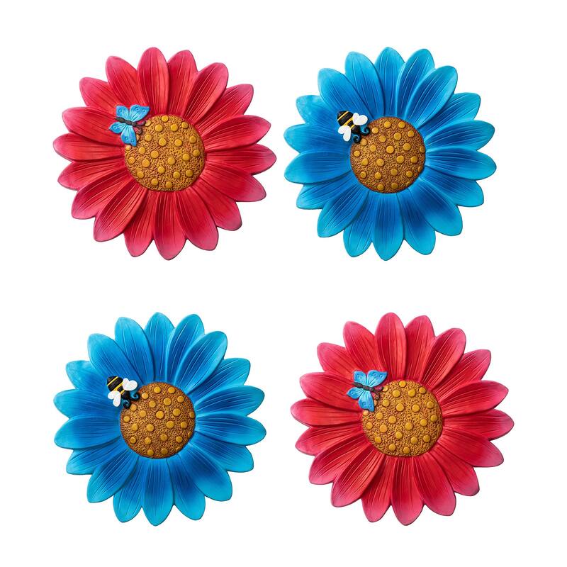 Glitzhome 4-Piece Butterfly and Bee on Daisy Cement Stepping Stones Pathway Decor - 10 in