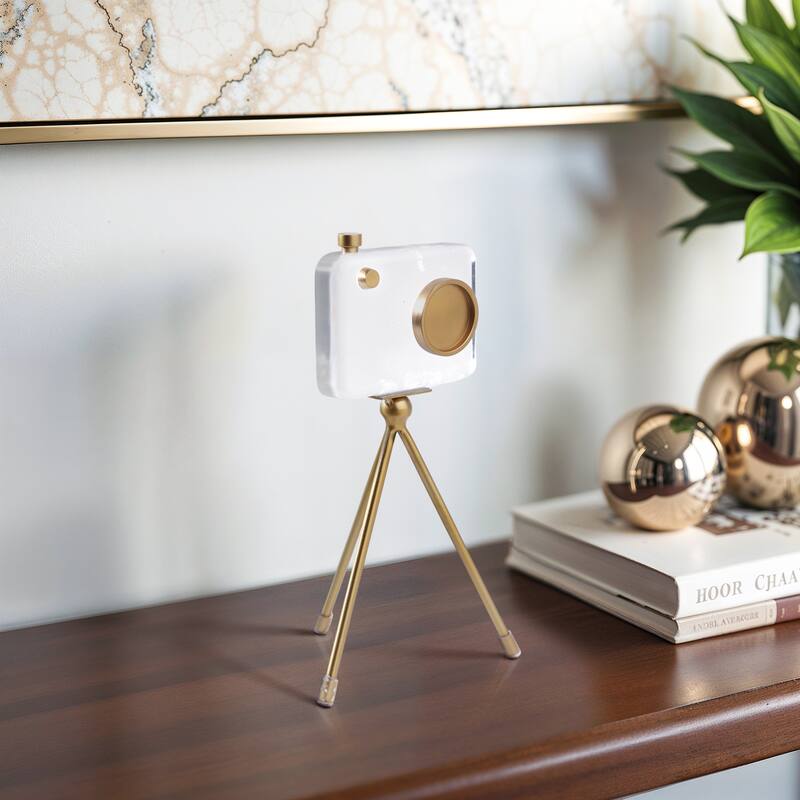 Acrylic And Brass Decorative Object Camera Sculpture - 10" Gold - 4" x 5" x 10"