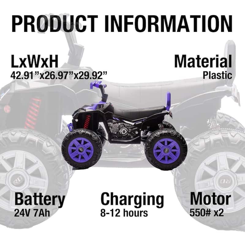 24V 2 Seat Ride on Toys Kids ATV 4 Wheel Quad Bike for Kids Best Gift