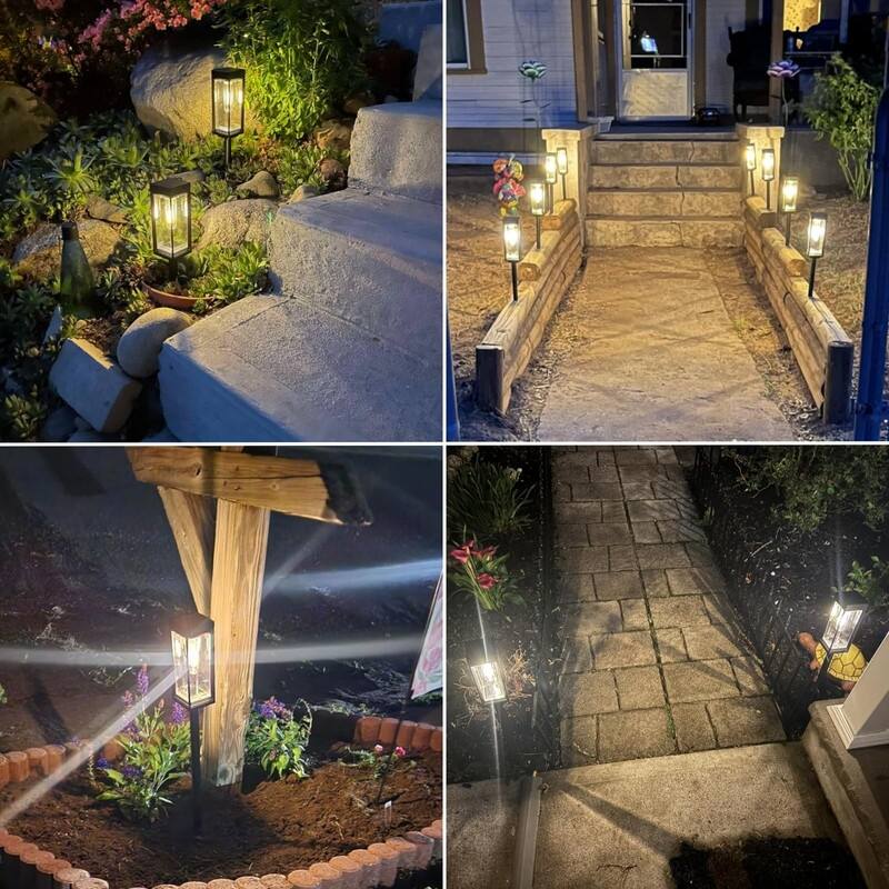 8-Pack Tall Solar Path Lights - 15H Auto On/Off, Waterproof, Warm White
