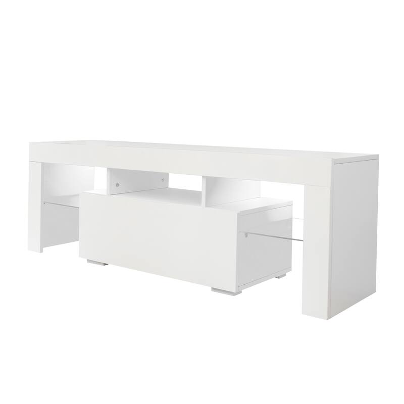 White Modern Style 51.18" TV Stand with LED RGB Lights and Big Drawer for TVs Up to 50"