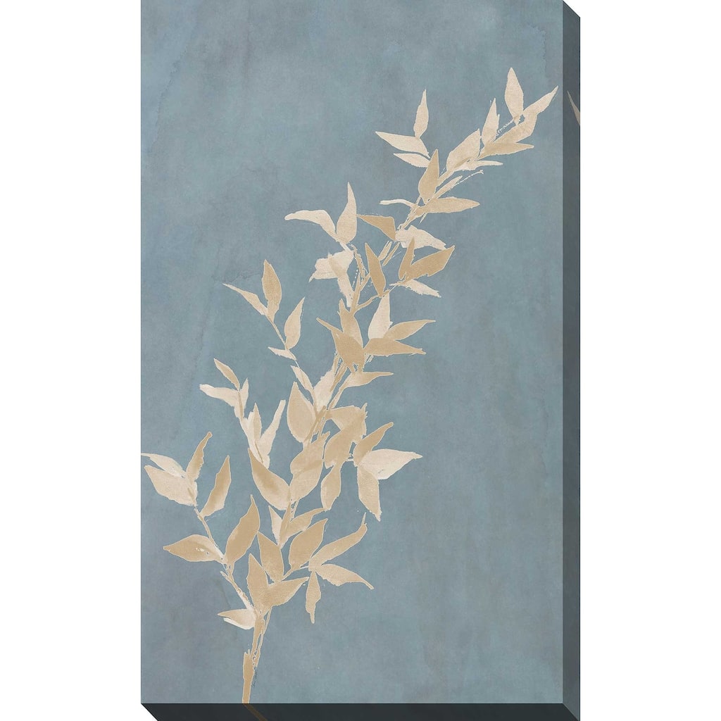 "Tan Leaf on Blue II" Print on Canvas