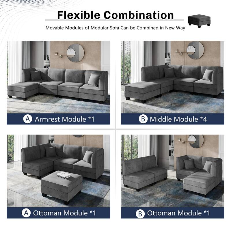 Futzca Sectional Couch Modular Sofa, 116" Velvet L-Shaped Couch Sofa