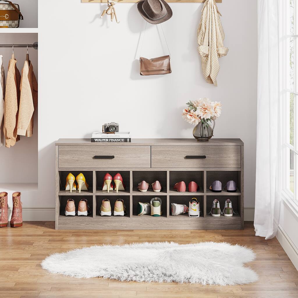 Entryway Bench with Shoe Storage Shoe Rack Bench with 2 Drawers