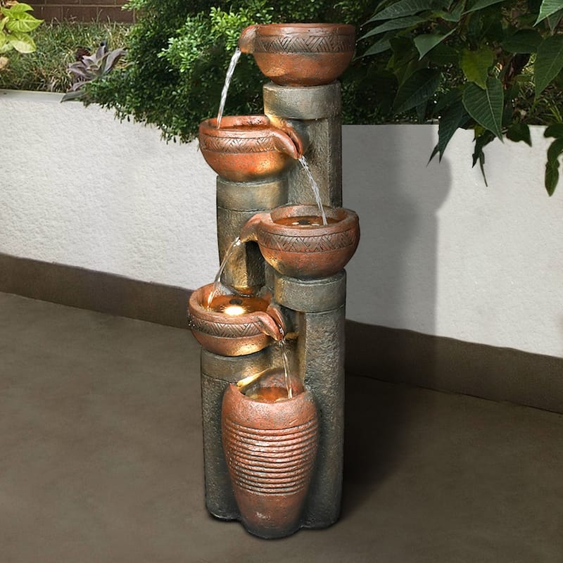39.7'' Outdoor Water Fountain w/ Lights, Resin Fountain