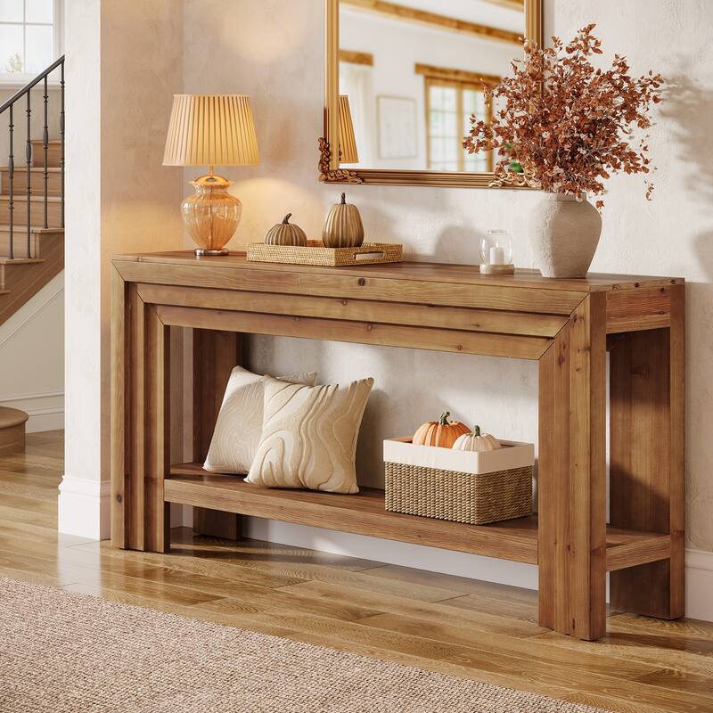 63-Inch Farmhouse Entryway Table, Solid Wood Console Tables