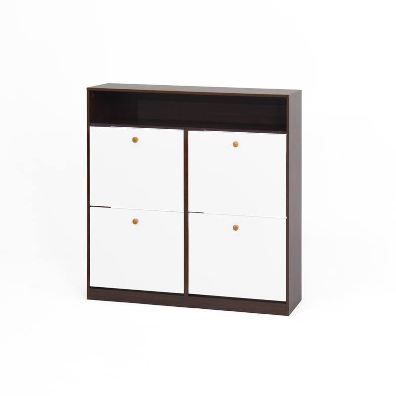 Shoe Storage Cabinet with 4 Flip Drawers , Shoe Rack Organizer Cabinet with wooden