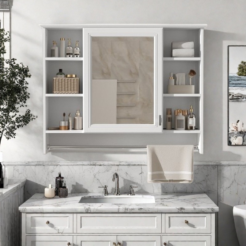 36'' Bathroom Mirror Cabinet with Adjustable Shelf, Soft-Close Door Medicine Cabinet with High-Definition Mirror & Towel Bar
