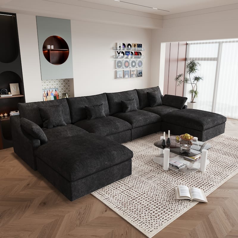 Cloud Modular Sectional Sofa with 2 Storage Ottomans,157" Down Filled Comfort U Shaped Sofa Couch for Living Room