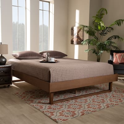 Full Size Platform Bed Frame - Walnut Brown Wood Bed - Low Profile Design - No Box Spring Needed - HomeStock