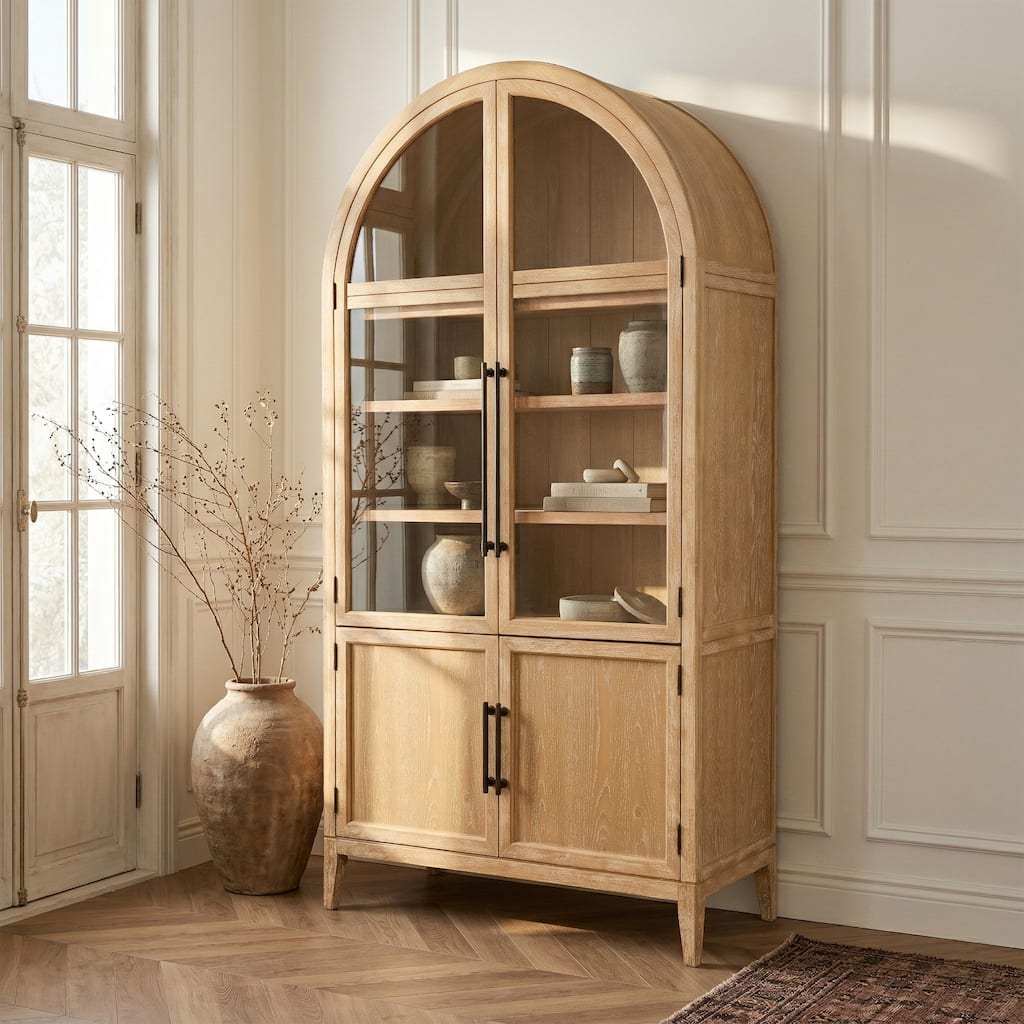 Furniture of America Lenn Modern Farmhouse Solid Wood 6-Shelf Bookcase with Glass Doors