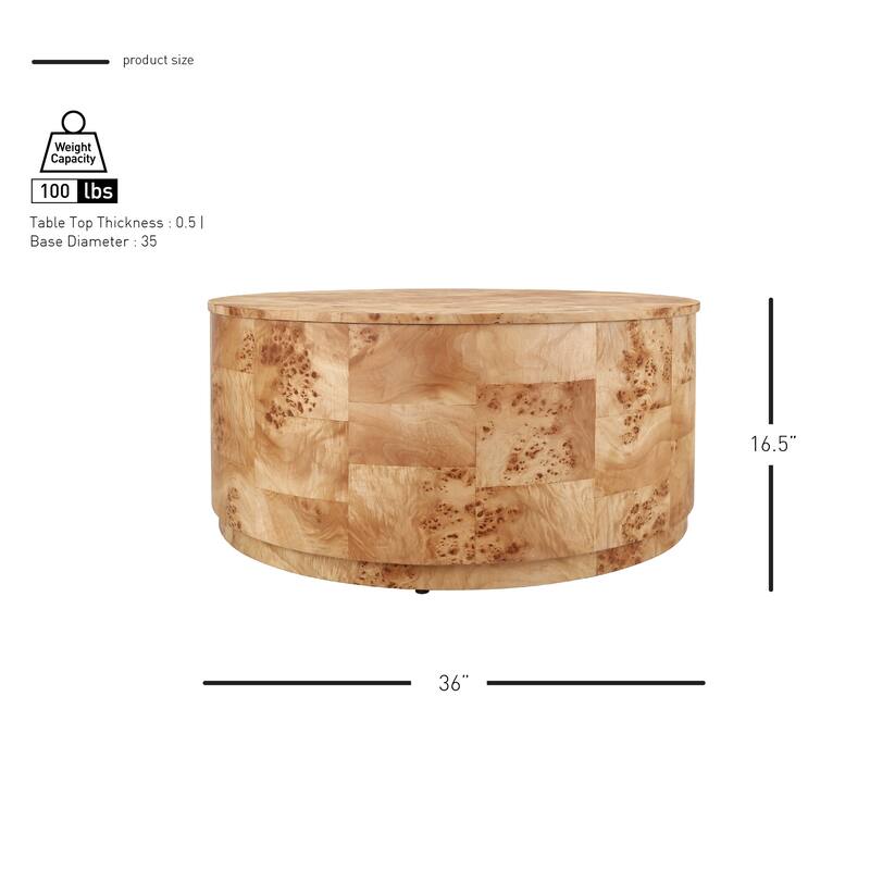 NPD Furniture Arsenio Burl Wood Round Coffee Table or Side/End Table