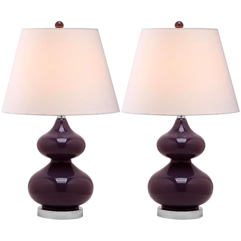 SAFAVIEH Lighting Kimberely 24-inch Double Gourd Glass White Table Lamp (Set of 2) - 14"x14"x24" - 14Wx14Dx24H