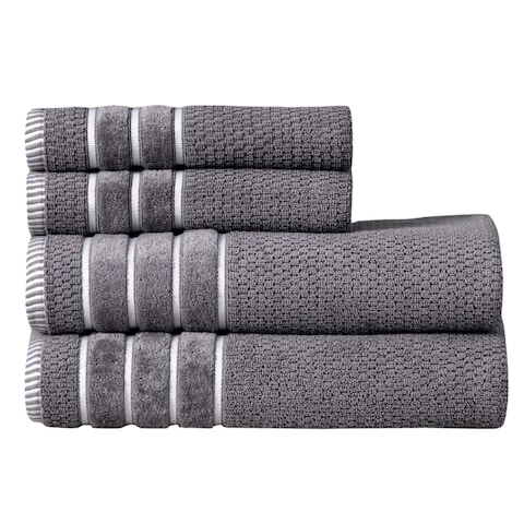 Cotton Rice Weave 600 GSM 4 Piece Set Bath Towel Hand Towel Set- SILVER - 27''x54''