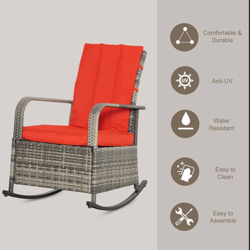 Outsunny Outdoor Wicker Rattan Recliner Rocking Cushioned Chair with Footrest & 135 Degrees of Comfort