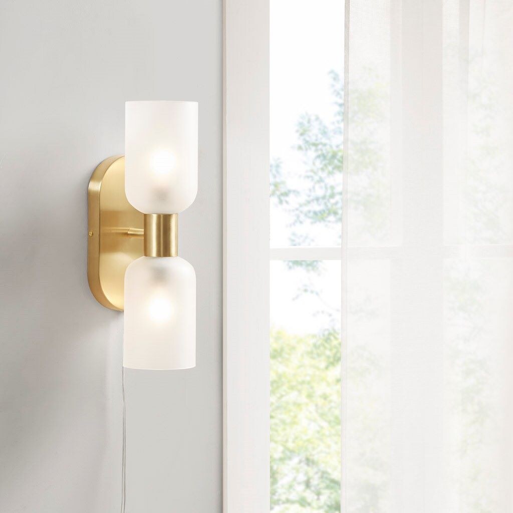 Modern Gold Double Tube 2 Light Wall Sconce Stylish Lighting Fixture for Indoor Use 14H