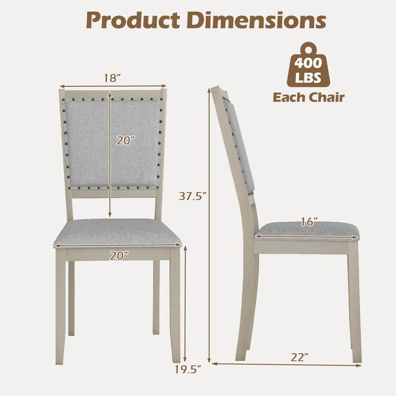 Costway 2/4 PCS Farmhouse Dining Chair Fabric Upholstered Kitchen