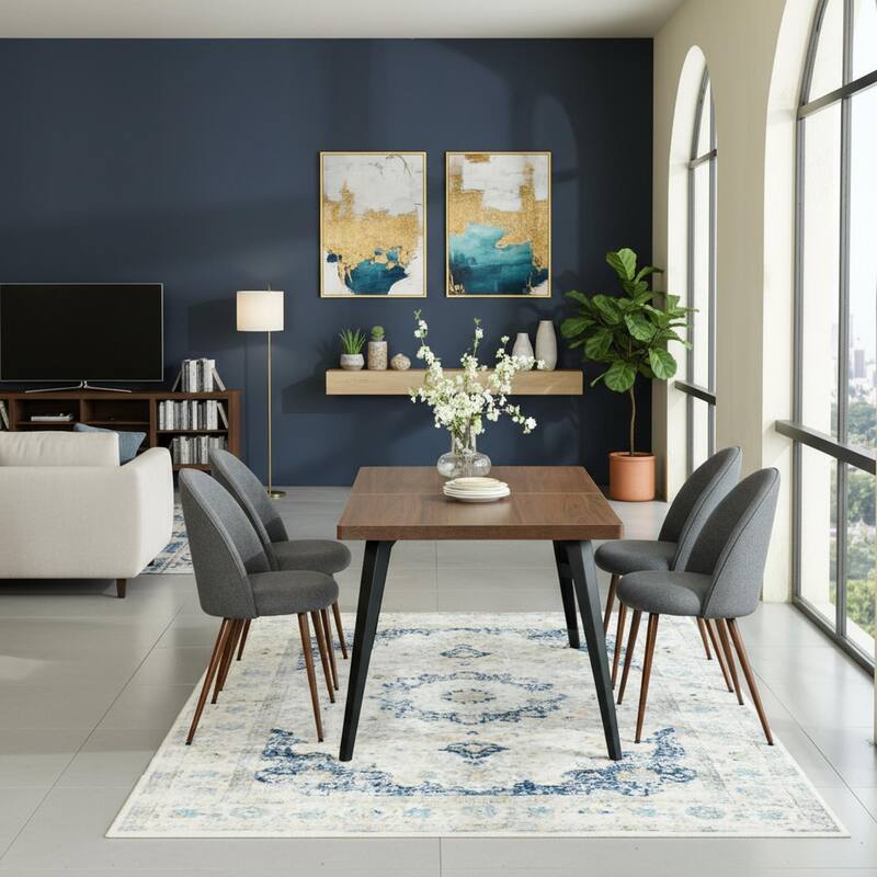 Homy Casa 5-Piece Modern Dining Set with Rectangular Table and 4 Upholstered Chairs