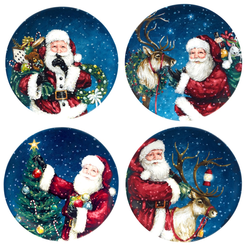 Certified International Santa's Secret 9" Salad/Dessert Plates, Set of 4 Assorted Designs - 9" Diameter x 1"