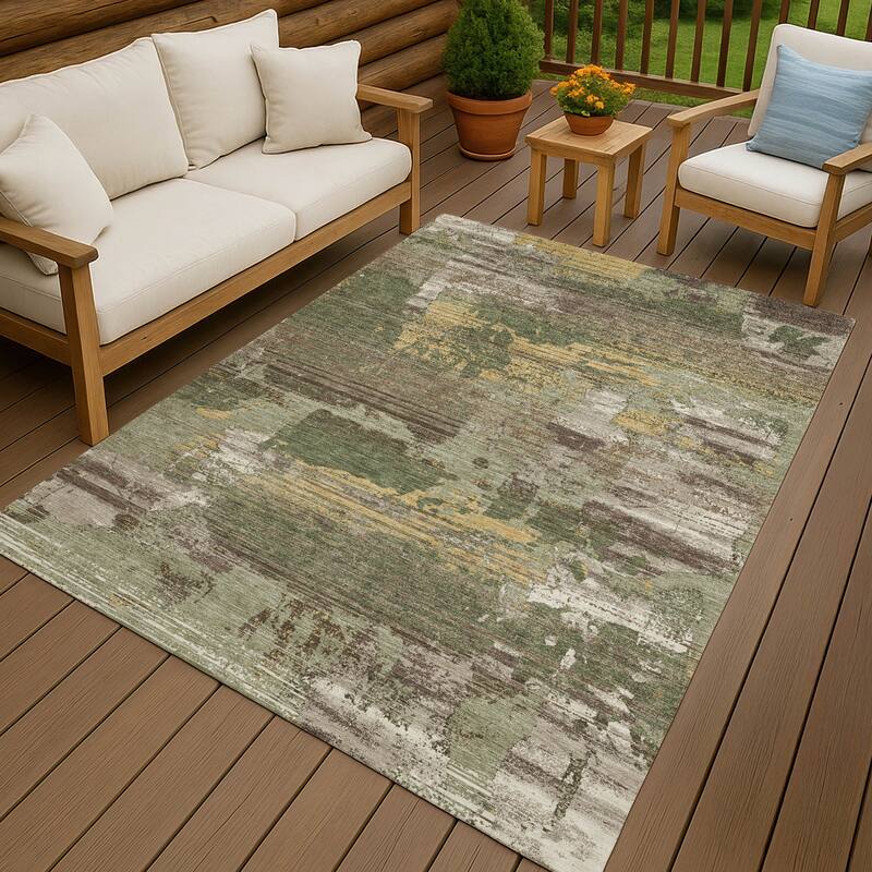 Machine Washable Indoor/ Outdoor Chic Veta Chantille Rug - Olive - 9' x 12'