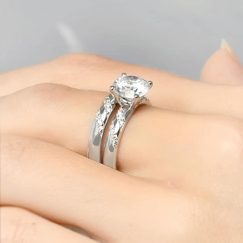 Sterling Silver Brilliant Round Cut Cubic Zirconia Bridal Ring Set