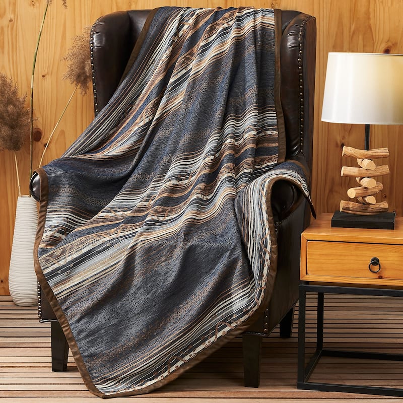 Paseo Road Estes Striped Rustic Western Chenille Jacquard Throw Blanket, 50"x60" - 50"x60" - Blue