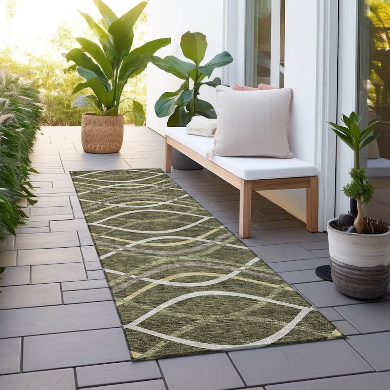Machine Washable Indoor/ Outdoor Chantille Contempo Deco Rug - Olive - 2'3" x 7'6"