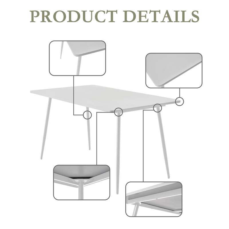 Modern Rectangle Dining Table with 53-Inch Wide MDF Tabletop