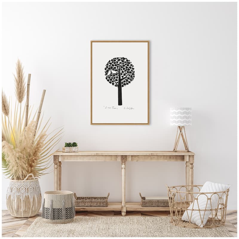 Kate and Laurel Sylvie Black and White Love Tree Linocut Framed Canvas by Giuliana Lazzerini