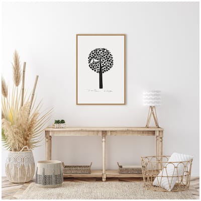 Kate and Laurel Sylvie Black and White Love Tree Linocut Framed Canvas by Giuliana Lazzerini