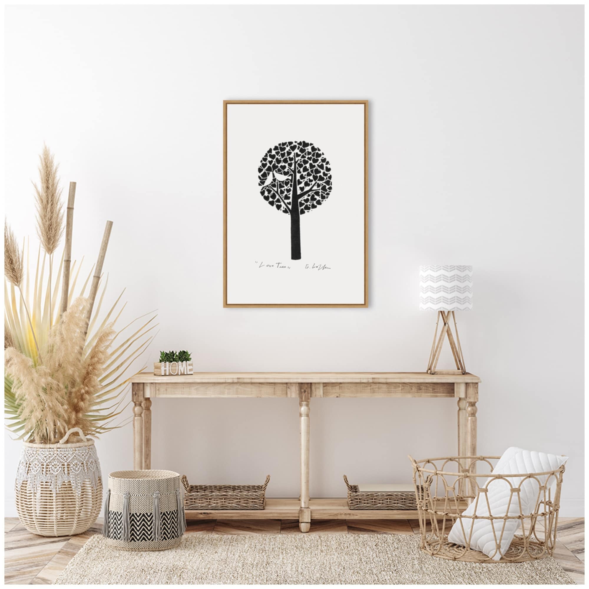 Kate and Laurel Sylvie Black and White Love Tree Linocut Framed Canvas by Giuliana Lazzerini