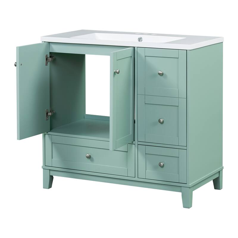 36" Bathroom Vanity with USB Charging, 3 Drawers(Faucets Not Included)