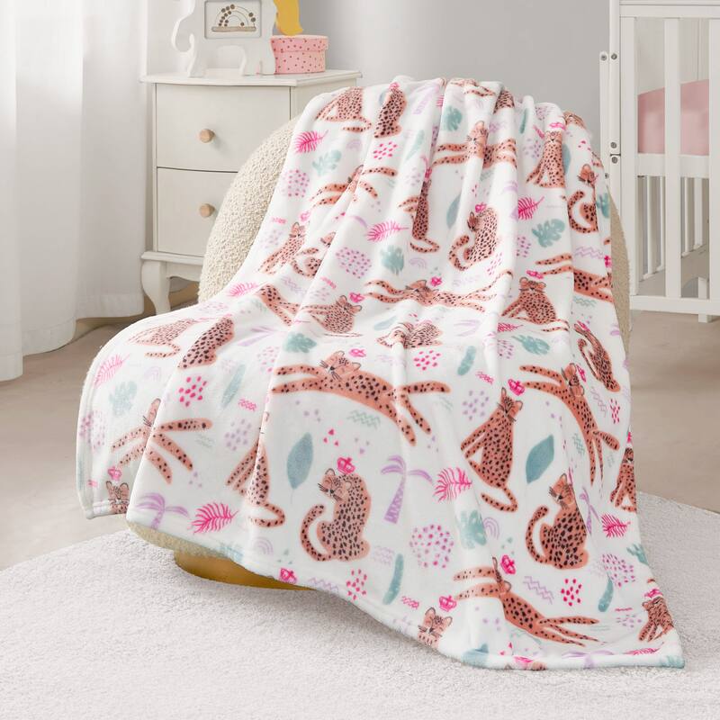 Juicy Couture Plush Baby Throw Blankets - Leopard Jungle - 40" x 50"