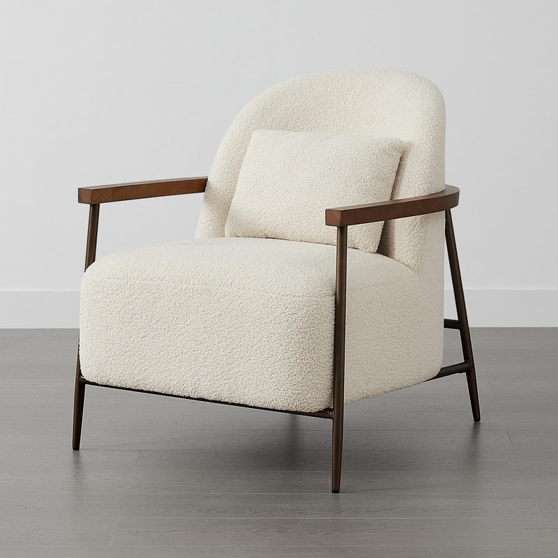 Spruce & Spring Anthony Modern Upholstered Faux Sherpa Chair with Wood Arms&Metal Legs