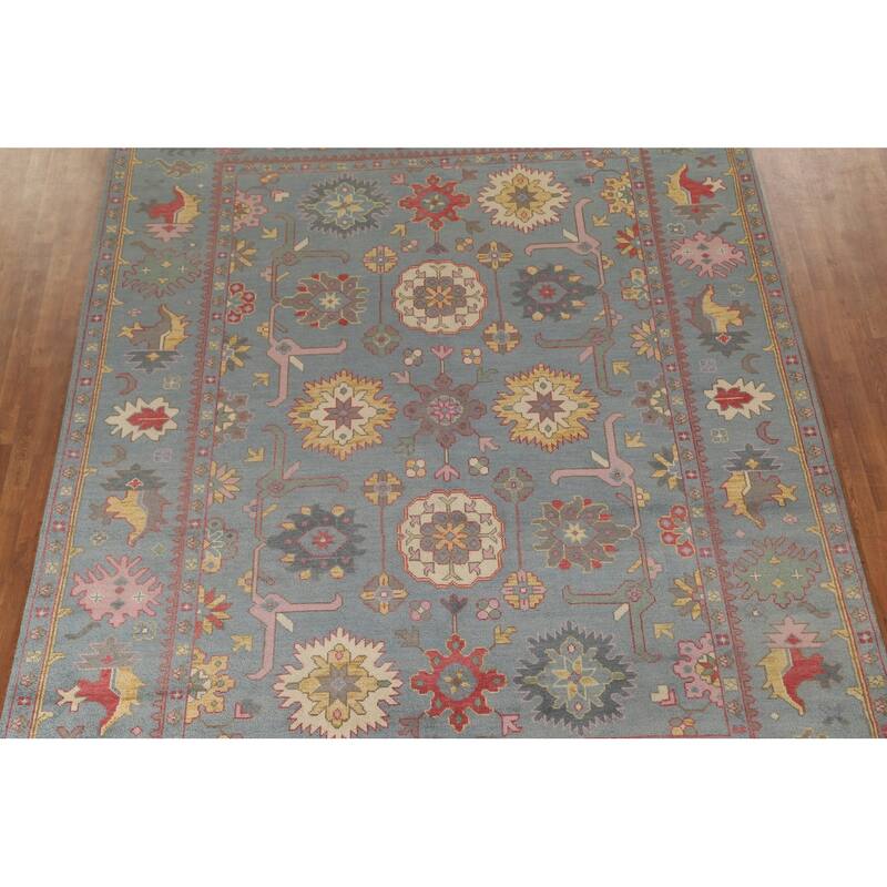All-Over Floral Oushak Oriental Area Rug Hand-Knotted Wool Carpet - 9'1" x 12'0"