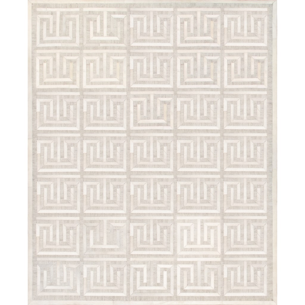 Pasargad Home Galaxy Cowhide & Sari Silk Ivory/Silver Area Rug