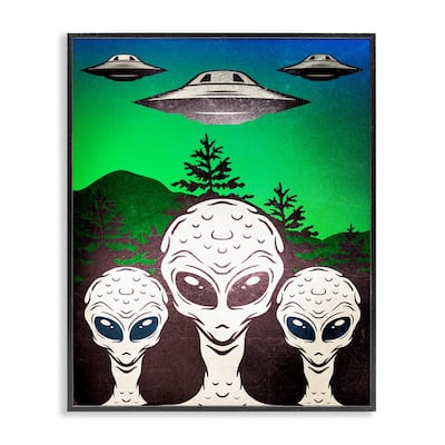 Stupell Vintage Aliens & UFO Framed Giclee Art Design By Kim Allen