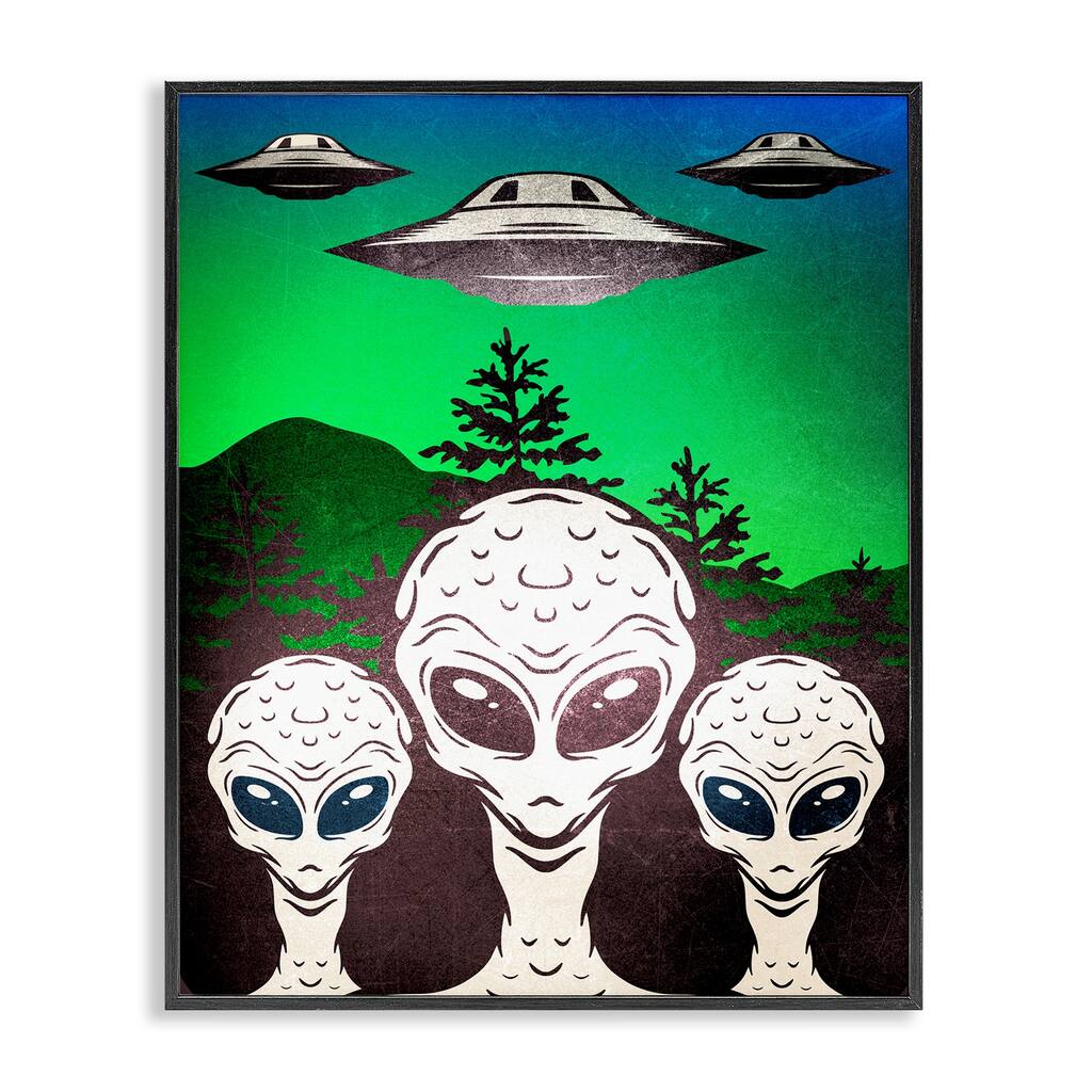 Stupell Vintage Aliens & UFO Framed Giclee Art Design By Kim Allen