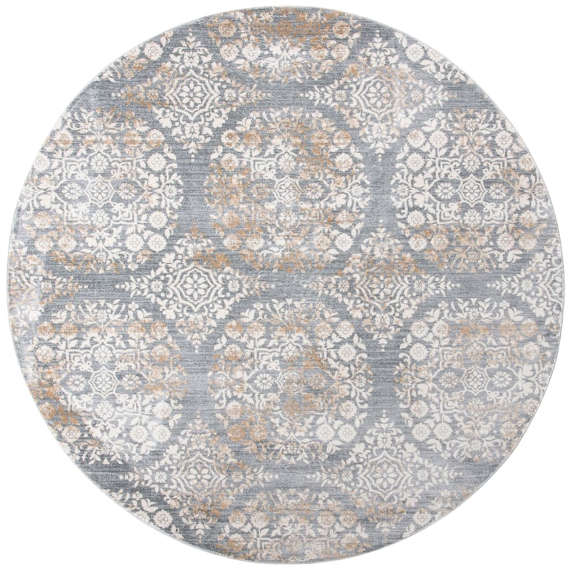 SAFAVIEH Isabella Eriona Traditional Rug - 6'7" Round - Silver/Ivory - Round