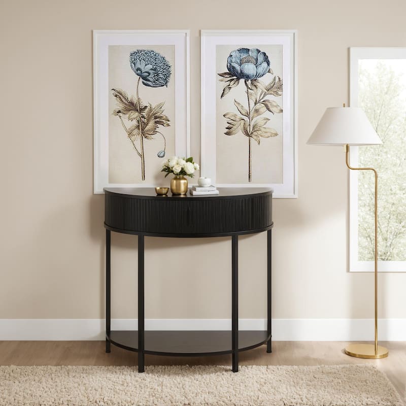 Half Moon Console Table with Drawer Storage, Narrow Entryway Table with Hidden Cabinet and Shelf for Living Room Hallway