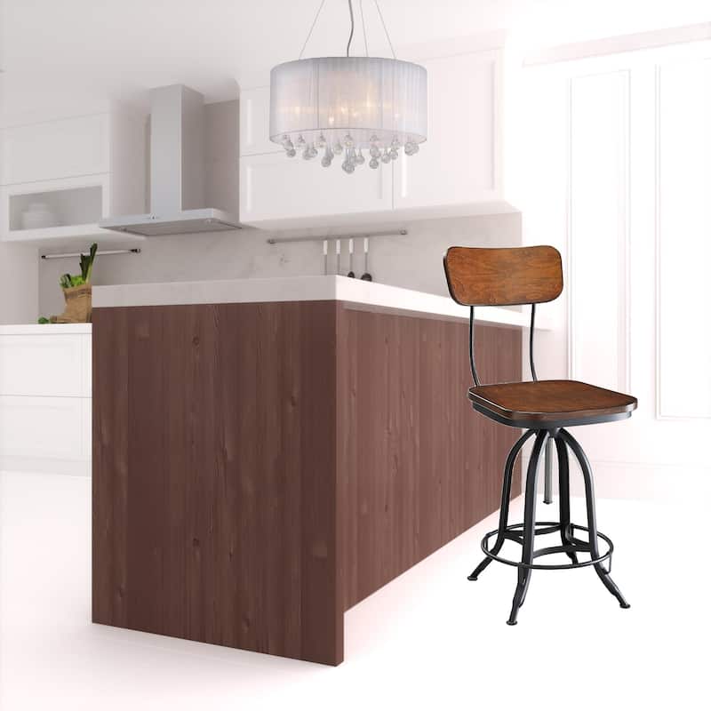 HomeRoots 46" Chestnut Steel Swivel Low Back Adjustable Height Bar Chair With Footrest - 16.25