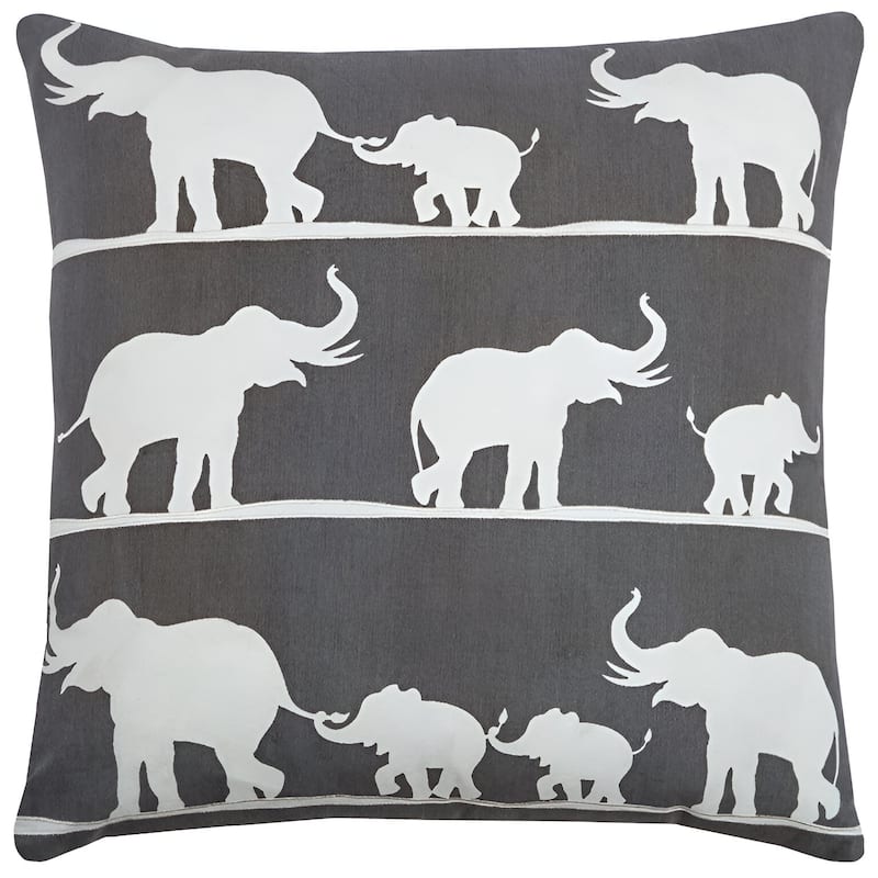 HomeRoots 20" Gray and White Elephant Cotton Throw Pillow
