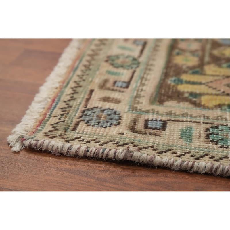Hand Knotted Oriental 100% Wool Carpet Traditional Floral Green Tabriz Area Rug - 9' 5'' X 6' 4''