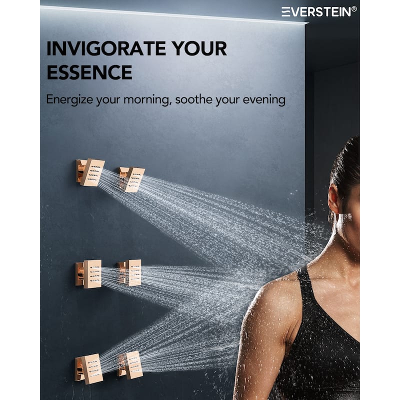 Thermostatic Rainfall Shower System,12 Inch 64-Color LED Mood Lighting Shower Faucet Set with 6 Body Jets