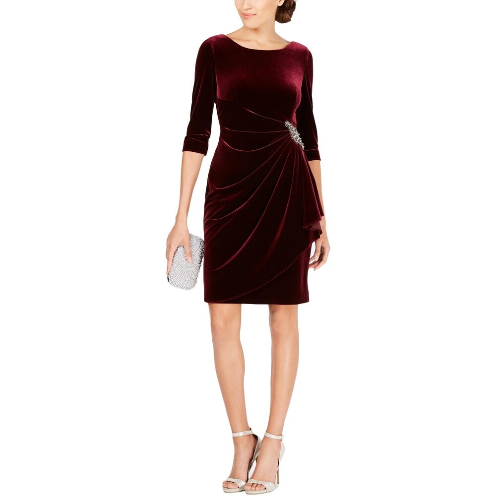 alex evenings compression embellished ruched sheath dress
