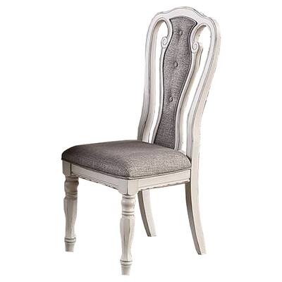 White/Gray Fabric Upholstered Wood Frame Dining Chair, Set of 2, Sturdy Dining Chair for Dining Rooms - 17.5