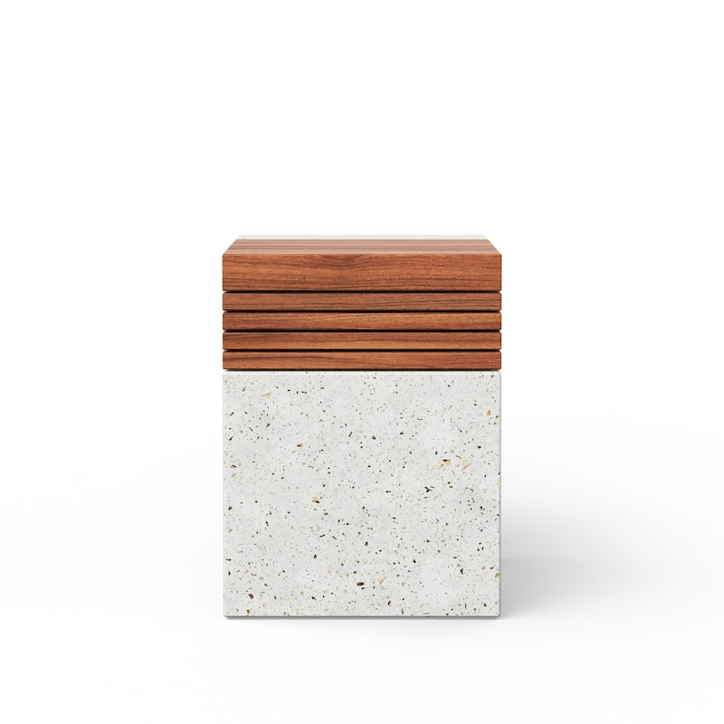 Urbia Stecca Cascata Concrete & Teak Stool - Ivory Terrazzo - Teak