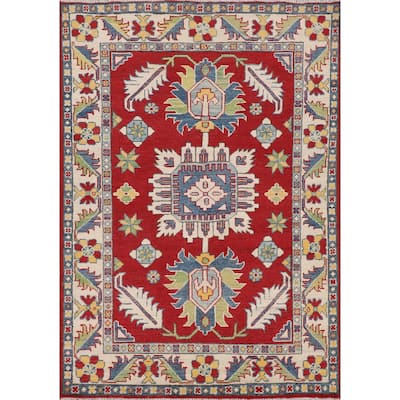 Traditional Kazak Foyer Rug Handmade Red Geometric Wool Carpet - 3'5" x 5'1"